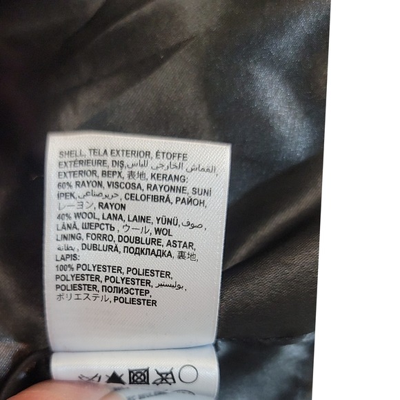 Bebe2yk Black Wool Blend Ruffled Collar Belted Peplum Coat Womens XS - Picture 12 of 13